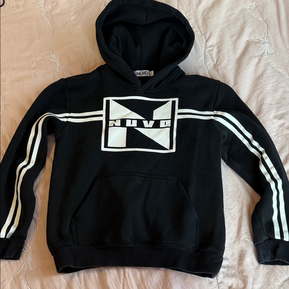 Kids Black Logo Hoodie with White Stripe Detail